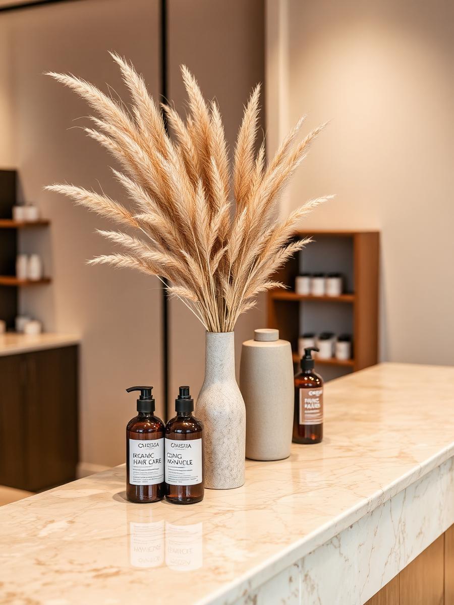 Reception counter with organic hair care products
