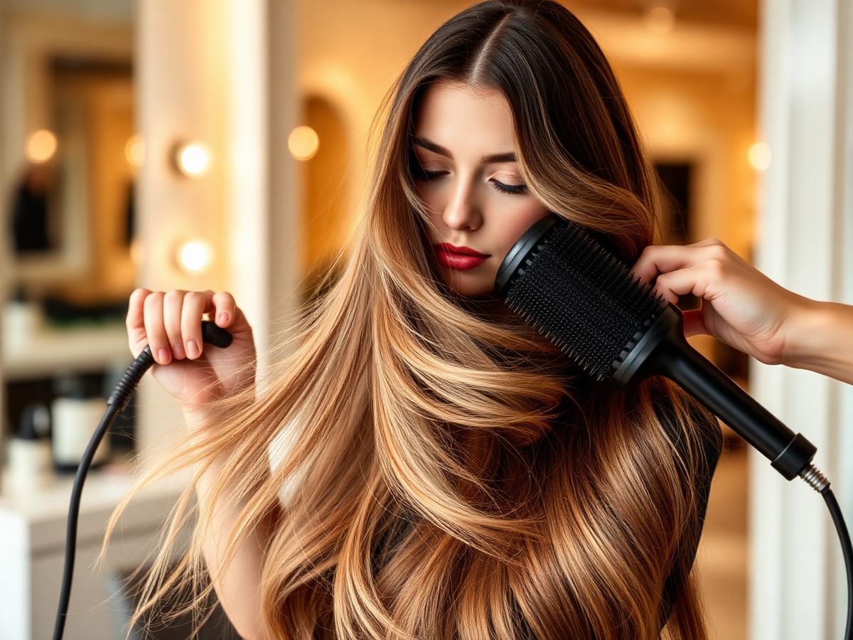 Stylist finishing a blow dry at Marrbella Luxe Salon