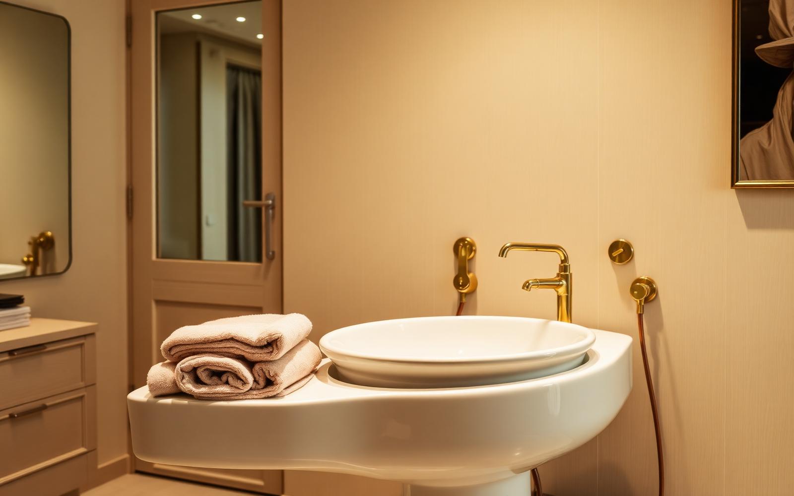 Luxury hair spa wash station with warm towels and brass fixtures